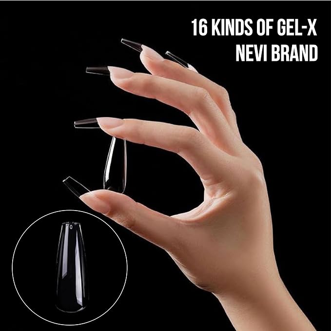 Nail Gel-X Natural Coffin Long Tips Set - NeVi USA Premium Quality, 600 Tips in 12 Sizes - Complete DIY Nail Extension Kit | No Size 00 Included #10&11 are in the same section #10