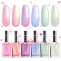 Beetles Pearl Nail Polish Set Mermaid Glow, 6 Colors Shimmer Pearl Pink Purple Quick Dry Nail Polish Long Lasting DIY Manicure Gift for Girls Women Nail Strengthener Polish