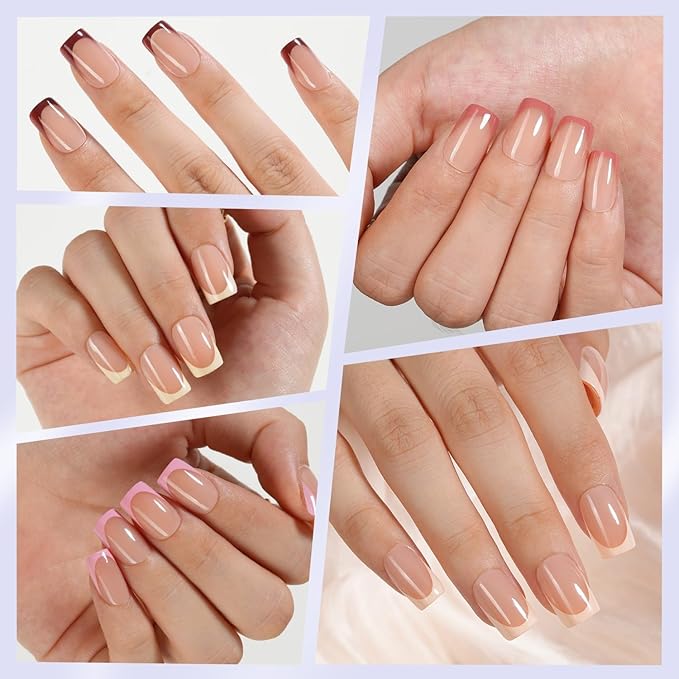 Misssix French Tip Press On Nails, 160Pcs French Gel Nail Tips Short Square, Soft Gel Fake Nails, X-BASIC Tips Starter Kit for Nail Art DIY 16 Sizes