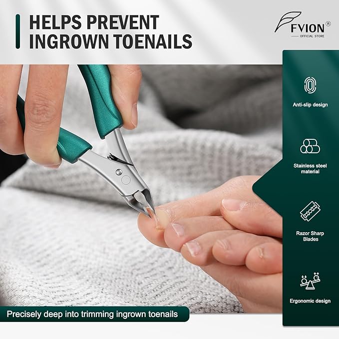 FVION Straight Blade Toenail Clippers, Comfort Handle Ingrown Toe Nail Clippers for Thick Nails for Seniors, Finger Nail Clippers for Adult (Green)