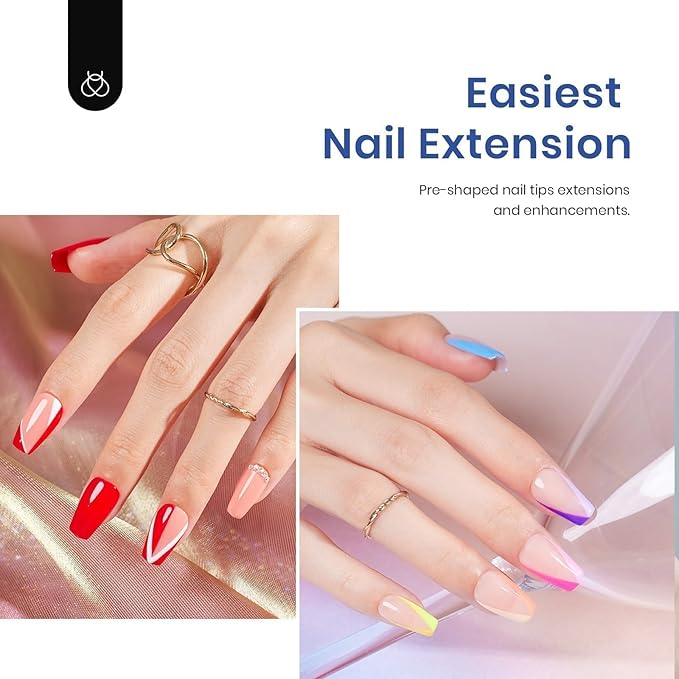 Beetles Gel Nail Tips 510Pcs 15 Sizes Short Coffin Acrylic Nail Kit Clear Nail Tips 5 in 1 Nail Glue Base Gel and Uv Led Lamp Easy DIY Press on Nails Extension Set for Women