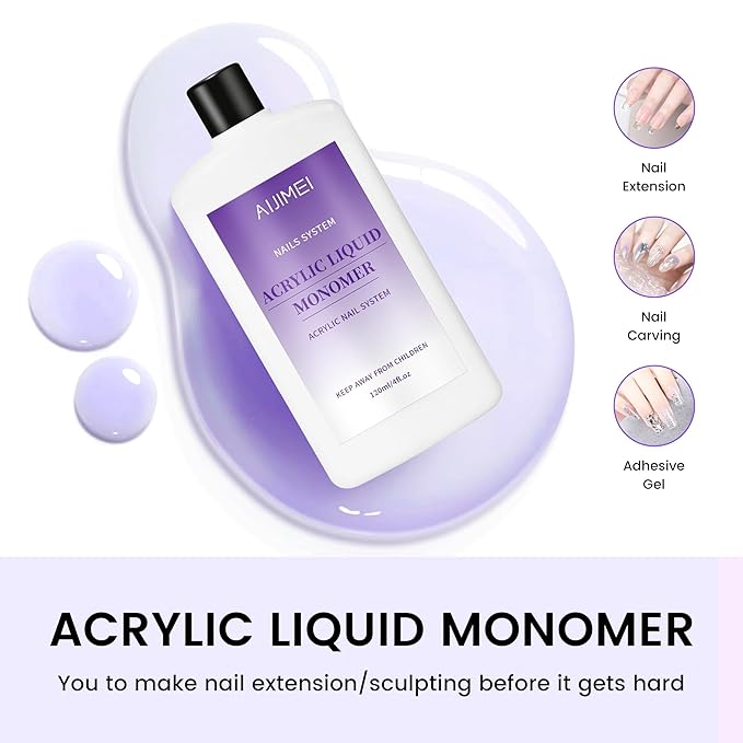 AIJIMEI 120ml Acrylic Liquid Monomer & Nail Brush Cleaner 120ml for Quick Cleaning Acrylic Powder Nail Brushes and Nail Extension Acrylic Nails for Acrylic Nail Kit DIY Home Nail Salon