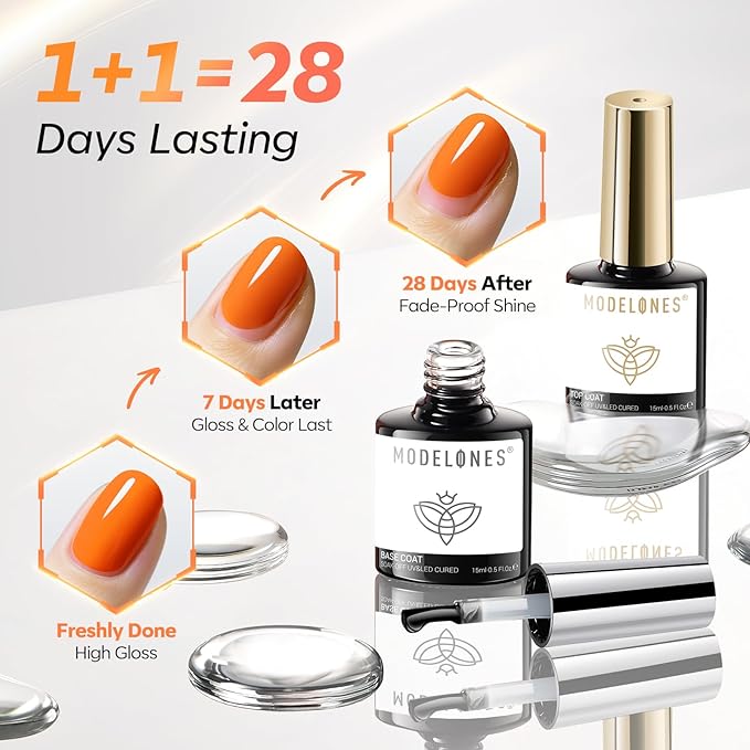 modelones Gel Top Base Coat and Blooming Gel Polish Set, 15ML 3PCS Clear Tortoise Bloom Marble Aura Painting Nail Art No Wipe Super Shiny Top Base Coat Soak Off U V DIY Manicure Gift for Women