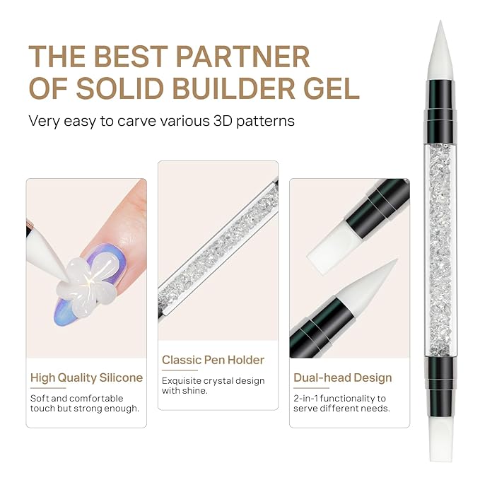 MIZHSE Solid Builder Gel for nails, 3 Colors Sculpting Gel for Nails, Clear White Pink Non-Sticky Hand 3D Nail Art Building Carving Modeling Hard Nail Extension Manicure Salon Home DIY Gift