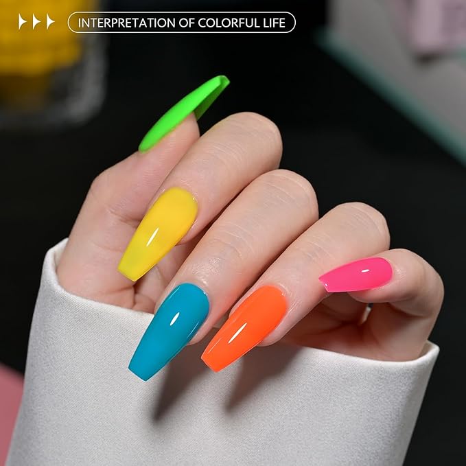 GAOY 23 Pcs Gel Nail Polish Kit, Bright Neon Rainbow Colors UV Gel Nail Polish Set with Glossy & Matte Top Coat and Base Coat for Nail Art DIY Kit