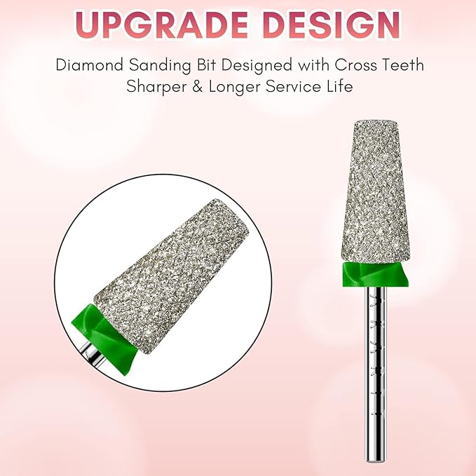 Makartt Nail Drill Bits, Tapered Barrel Carbide Diamond Sanding Bit for Gel Nail Polish Remove, Upgrade Nail Drill Tips with Cross Teeth and Dust-Proof Ring for Manicure Salon Nail Shaping, C #80 Grit