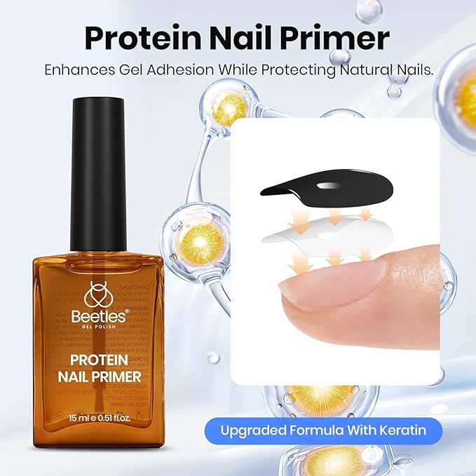 Beetles 3Pcs 15ml HEMA-Free Nail Prep & Glue Set, Professional Protein Nail Prep Acid-Free Dehydrate Bond Primer, TPO Free 9 in 1 Nail Glue Gel for Nail Tips Clear Press On Nails Nail Extension