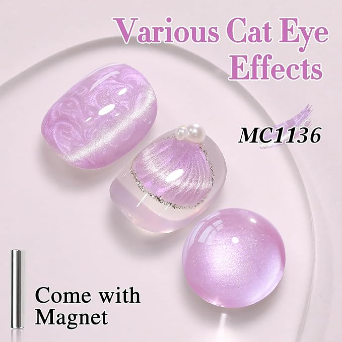 Double Rhythm 15ML Ice Glass Cat Eye Gel Polish with Magnet Holographic Glitter Shimmer Translucent Sheer Color Salon Soak Off Magnetic Nail at Home (Mermaid Purple-MC1136)