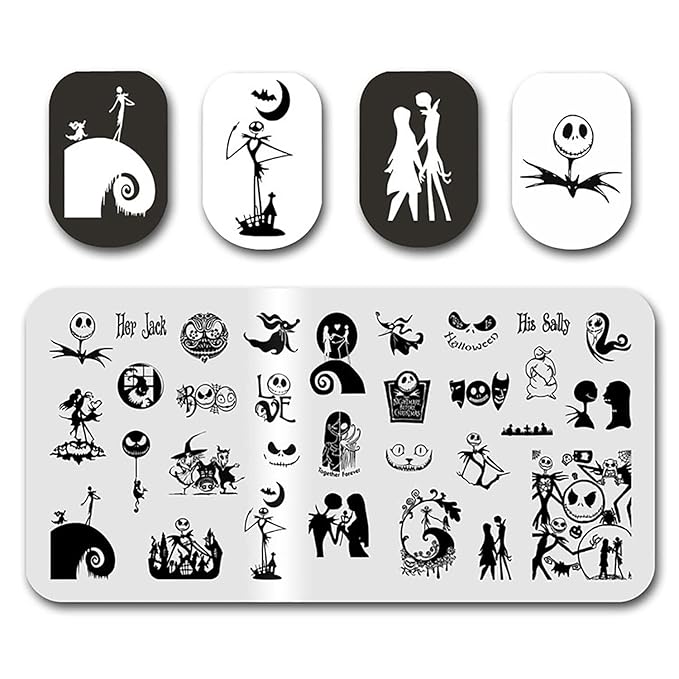 Halloween Nail Stamping Plates Nightmare Christmas Nails Stamping Kit The Day of Dead Ghost Holiday Nail Stamping Plate Nail Stamper Kit for Women Halloween DIY Manicure Accessories