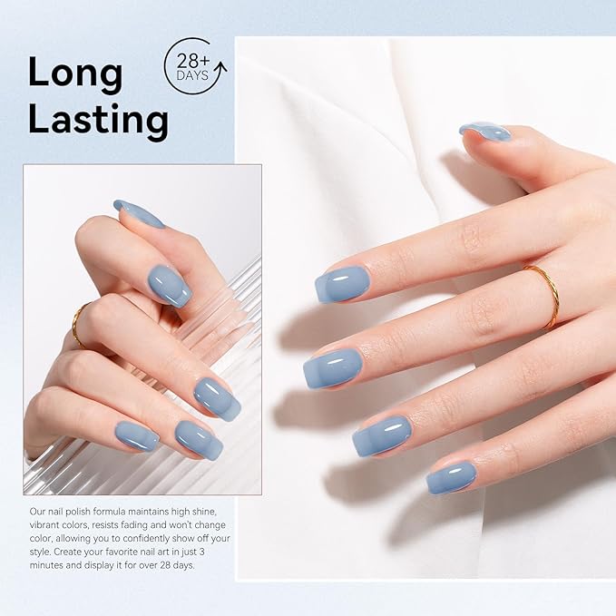 MEGIOR Jelly Blue Gel Nail Polish 0.5 Fl Oz Blue Transparent Colors Soak Off UV LED Lamp Light Cure Gel Polish Kit for Salon and Nail Art Starter Manicure DIY at Home