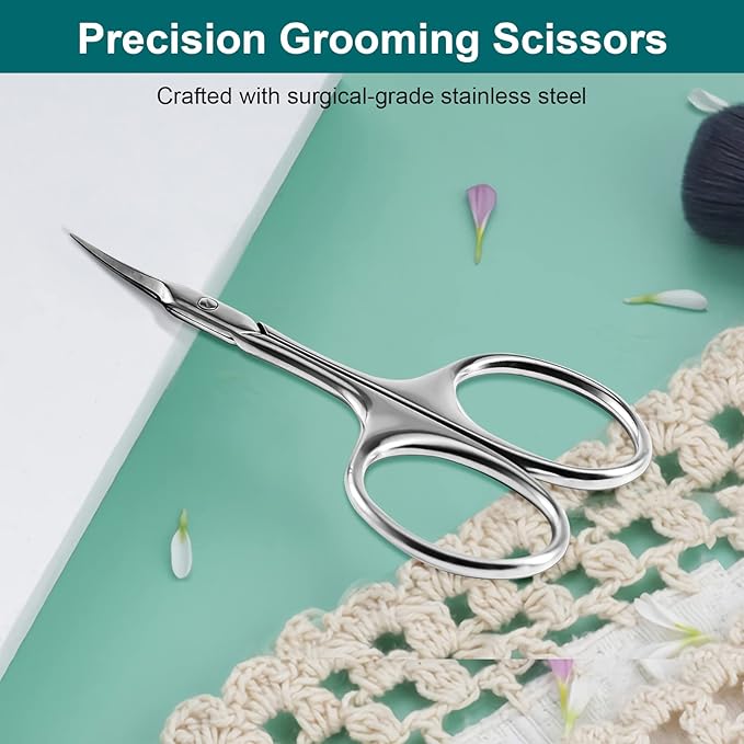 CGBE Manicure Scissors, Extra Fine Eyebrow Scissors for Grooming, Curved Blade Nail Scissors Precise Pointed Tip Grooming Kit for Eyebrow, Eyelash, Trim Nail and Dry Skin