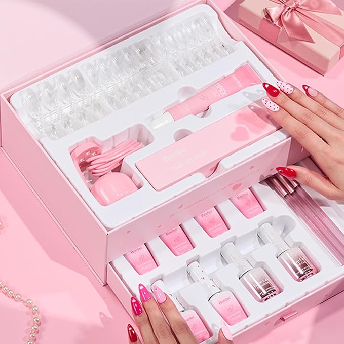 Beetles Tipex Lite Heart Cutout Nail Kit, Pre-Built Apex Almond & Stiletto Medium Nail Tips 192pcs, Gel Nail Starter Set with UV Lamp, Base & Top Coat, Glue Gel, 6 Colors for DIY Art