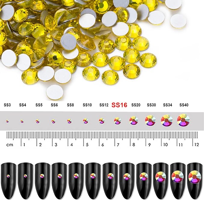 Dowarm 1440 Pieces SS16 Flatback Rhinestones, 4MM Flatback Crystal Rhinestones for Craft, Nails, Dance Costumes, Non Hotfix (Citrine/Lemon Yellow)