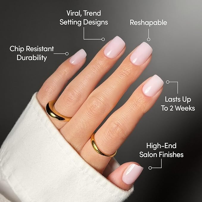 Glamnetic Press On Nails - Soft Girl | Short Squoval Pink Fake Nails, Salon Quality Milky Nails | 15 Sizes - 30 Nail Kit with Glue