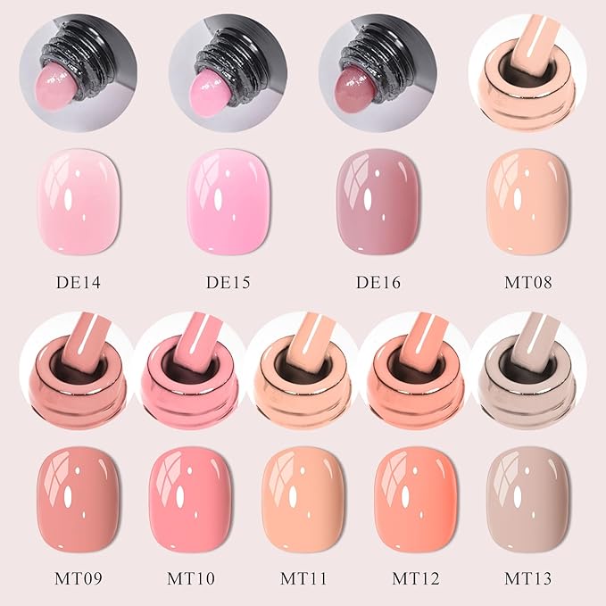 MTSSII 15Pcs Gel Nail Polish Set 6Pcs Gel Polish + 3Pcs Poly Extension Gel for Nail Nude Pink Skin Tones Neutral Nail Art Design Manicure DIY Home Salon