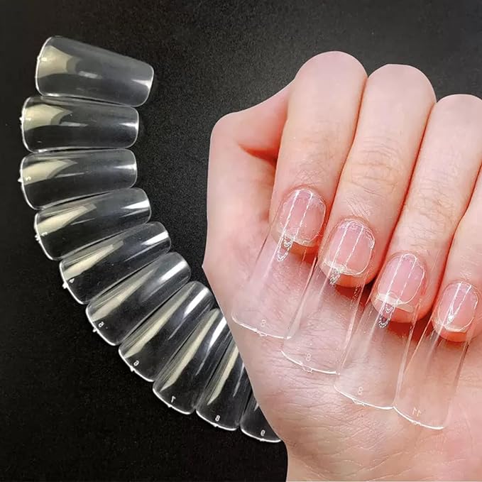 Long Duck Nail Tips No C Curve Flat Duck Nails, 240Pcs Long Duck Feet Nail Tips Clear Y2K Press on Nails 12 Sizes Full Cover False Nails for Manicure Salon and Home DIY