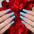Hypnaughty 24 Pcs Blue Wildfire Fire Flames Extra Long Coffin Press On Nails with Design and Glue XL Nude Pink Nails with French Fire Flames (Blue Wildfire Extra Long)