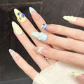 3D handmade nails press on false nails,Thick Strong Waterprooft almond hand-painted cute yellow lemon blueberry pearl acrylic fake nails designed kit,10 Nails, Size L #3332