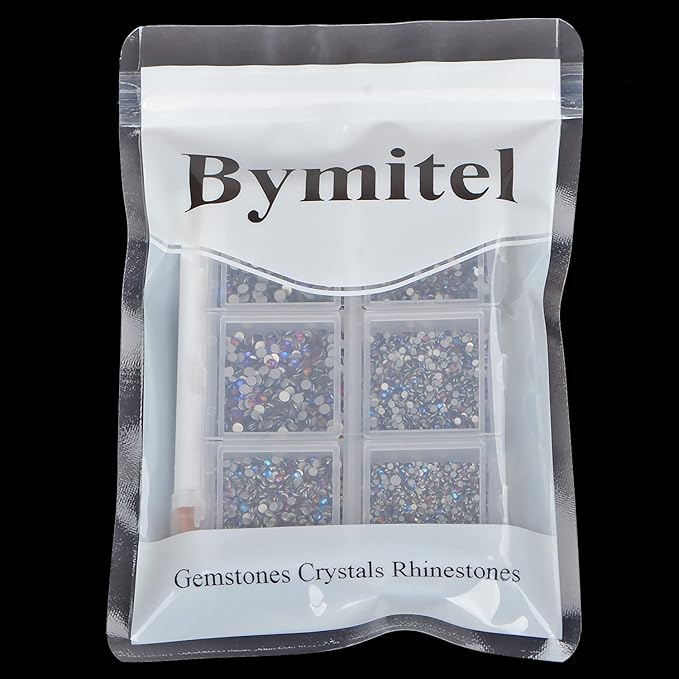 Bymitel 7200 Pieces 6 Mixed Sizes Glue Fix on Glass Rhinestones Round Crystal Gems Flatback for DIY Jewelry Making with one Picking Pen(6-Sizes 7200PCS, Blue Volcanic)