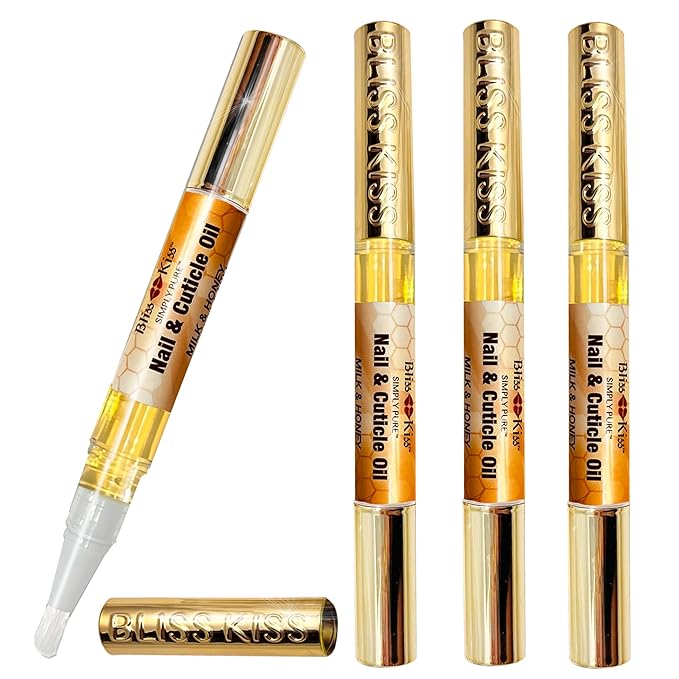 Bliss Kiss | 4 Milk & Honey | Oil Cuticle Pen w/Vitamin E & Jojoba⏤Nail Strengthener Nail Growth Serum for Brittle Peeling Breaking Thin Nails