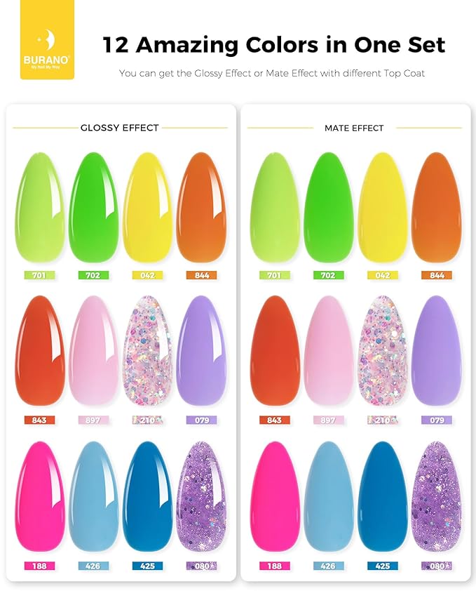 BURANO Poly Nail Gel Set, 12 Colors Nail Poly Nails Extension Gel Kit for Beginner Professional Salon Using Home DIY 15g (kit03, 15g)