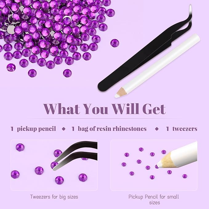 6000PCS 4mm Resin Rhinestones Bulk for Crafting (Dark Violet), Flatback Bedazzling Crystals for Crafts DIY Nail Decoration, Gems Charms for Tumbler Shoes Clothing Fabric with Pickup Pen and Tweezers