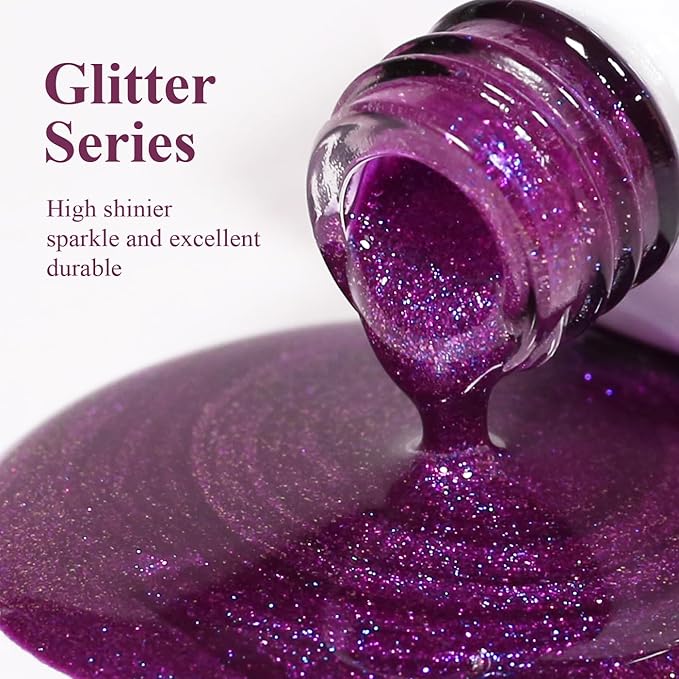 Imtiti Glitter Gel Nail Polish, 0.5 Fl Oz Purple Iridescent Glitter Gel Polish Soak Off LED UV Rainbow Shimmer Sparkle DIY Nail Art Starter Manicure Salon