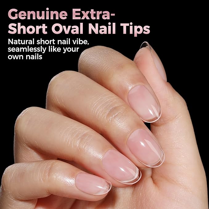 Extra Short Oval Round Nail Tips: 240Pcs Tri-Layer Core Soft Gel Nail Tips, Pre-shaped Short Oval Press On Nails, 12 Sizes Half Matte Full Cover Clear Short Nails for Extension Art DIY Salon