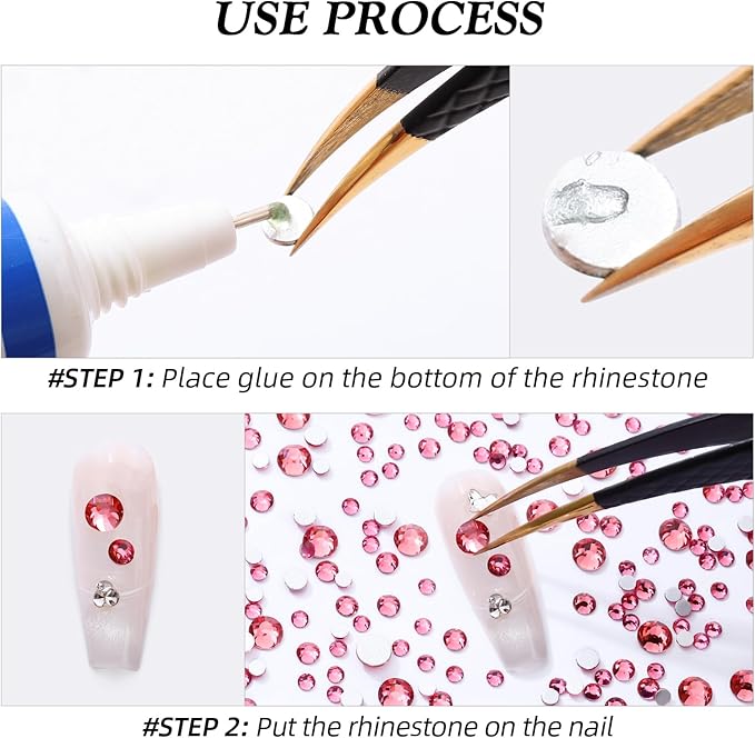 Rose Flatback Rhinestones, Glass Rhinestones for Nail Art and Craft, Glue Fix, Loose Crystal Gemstones(Rose, SS6, 2880pcs, 1.9-2.0mm)