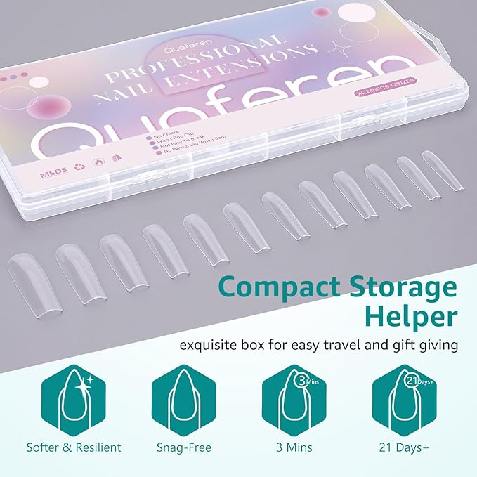 Clear Square Straight Nail Tips, 240PCS XXL Extra Long C Curve Nails Tips, Full Cover Gel Acrylic Tips, Clear Fake Artificial Nails for Nails Extension Coffin Nails Tips