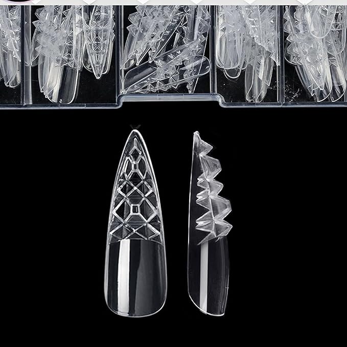 3D Diamond Shaped Polygel Nail, Extension Clear Full Cover False Nail Tips, Hybrid Gel Acrylic Nail, Diamond Fake Nails, 14 Sizes Building Artificial Press on Nail (style 10, 120pcs)