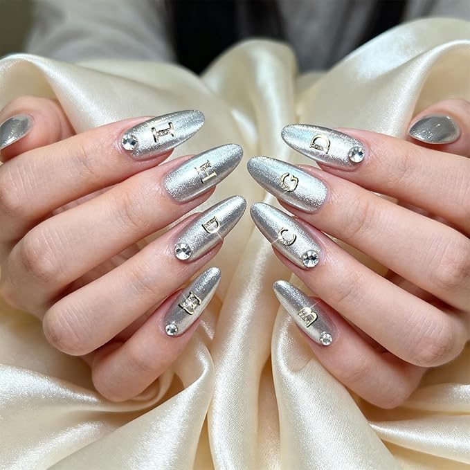 104 Pcs Rhinestone Letters Nail Charms, A-Z Alphabet 3D Nail Studs, Gold Silver Style Nail Art Charms for Manicure Decorations DIY Jewelry Making Supplies