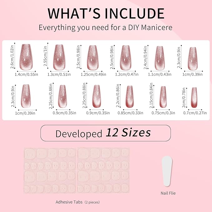 Red Cat Eyes Press On Nails,12 Sizes - 24 Pcs Soft Gel Medium Coffin Fake Nails Kit with Nail Glue, Natural Reusable Stick On False Nails for Women and Girls (Skycloud Red Nails) SK0980