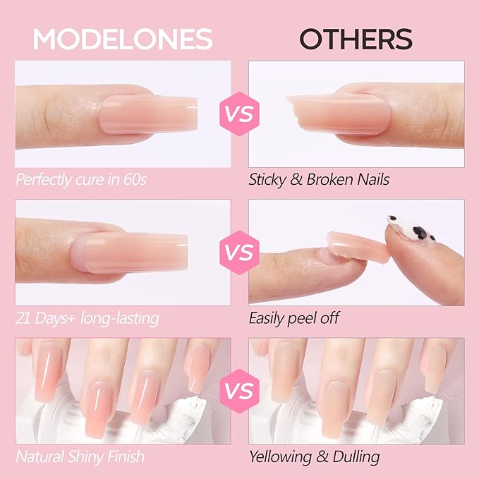 modelones Poly Nail Gel Builder Extension Nude Nature Color Light Apricot Acrylic Enhancement Thickening Trendy Nail Art Design Salon Professional Technician Tool 50ML 1.76oz