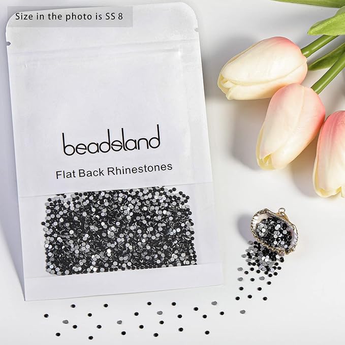 Beadsland 2880pcs Flat Back Crystal Rhinestones Round Gems for Nail Art and Craft Glue Fix,Black,SS8,2.3-2.5mm