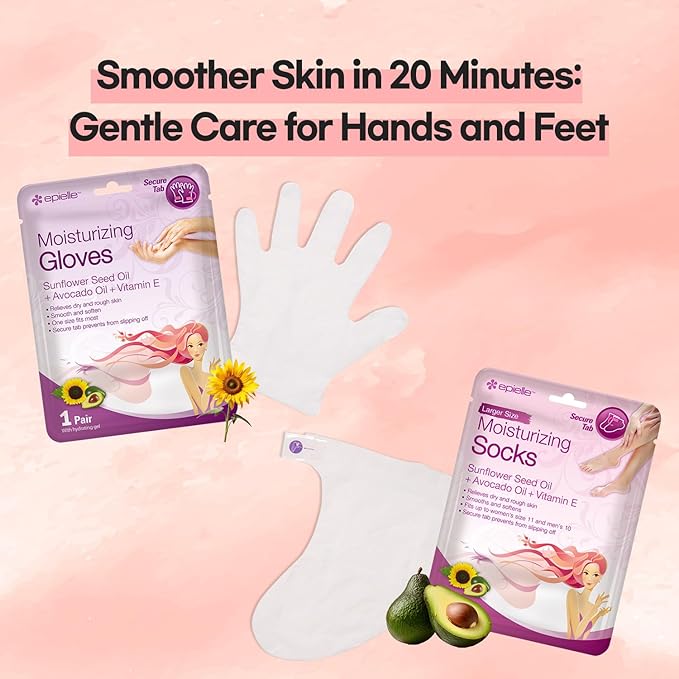 Epielle Moisturizing Hand & Foot Masks, Soften Dry, Rough Skin with Sunflower Seed Oil & Vitamin E, Self Care Gifts for Women, Spa Kit, Stocking Stuffers, 6 Moisturizing Gloves & 6 Moisturizing Socks