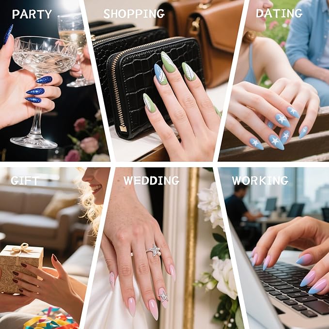 Handmade Press on Nails Long Square Shaped Fake Nails with 3D Rhinestones Flower Design (02, Short)
