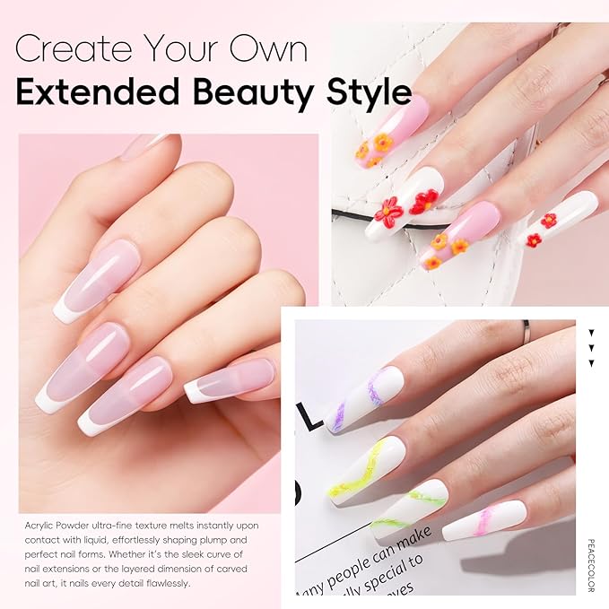 Acrylic Nail kit Starter Set 3Pcs Acrylic Powder with U V Light 12Pcs Glitter Powders 100Pcs Fake Tips Nail Art Home Gifts for Women