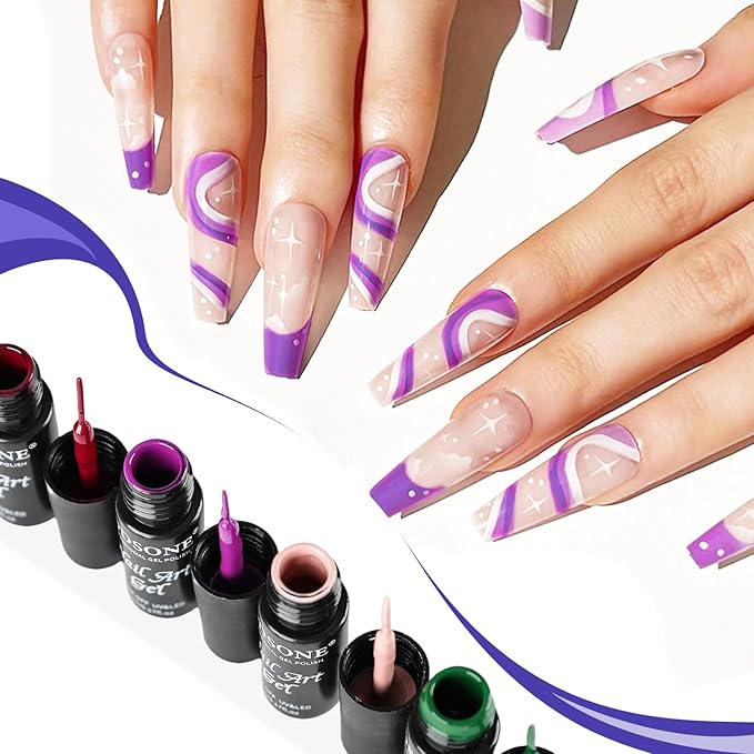 JODSONE Nail Art Gel Liner Set 10 Colors White Red Black White Gel Nail Polish Need U V Lamp Cured with Thin Brush,Valentines Gifts for Women