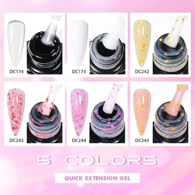 MTSSII Builder Gel for Nails, 6 Colors Hard Gel Polish Extension Kit with 100pcs Nail Forms, Files and Pen Brush Nails Art Manicure Set for DIY at Home