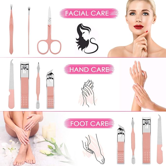 Manicure Set Women Nail Clippers Set Nail kit Manicure Pedicure Kits Professional Grooming Kit Nail Care Gift for Women Nail Sets Ultra Sharp Suitable for Home Travel Foot Hand Care Tools (Pack of 2)