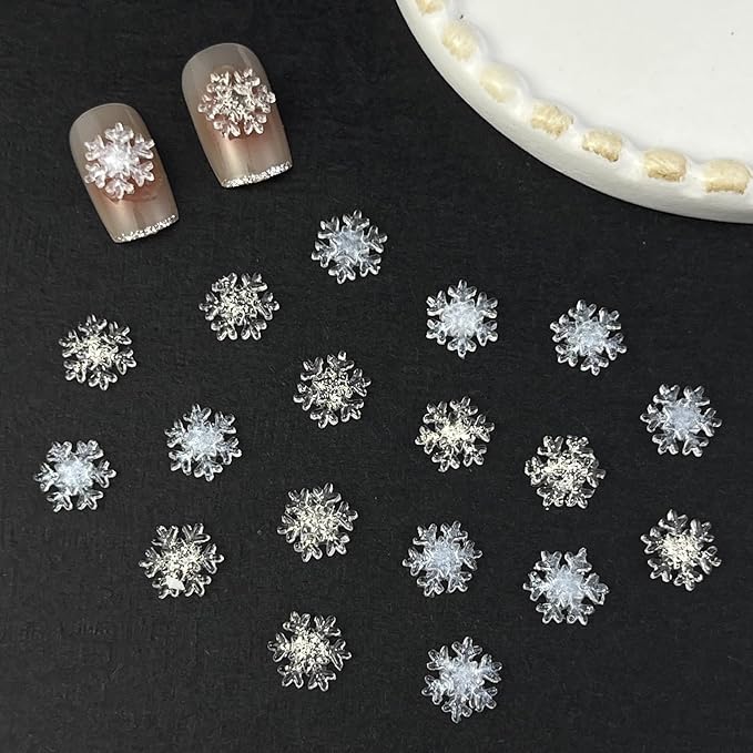100pcs Snowflake Nail Art Decorations Christmas Iridescent Nail Art Charms White Transparent Snowflake Nail Supplies Mini Flatback Snow Shape Nail Art Accessories for Women Girls Manicure Decoration