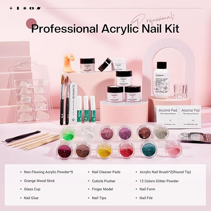 Nail Kit Acrylic Set: Pink White Clear Purple Nude Acrylic Nail Powder Kit with everything for Beginners Art Tool Women Salon