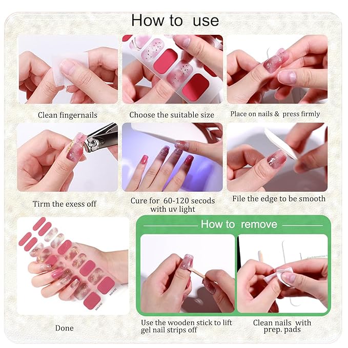 WOKOTO 2 Sheets Semi Cured Gel Nail Strips (Brown)-16 Pcs Per Sheet Gel Nail Stickers | Gel Nail Wraps | Uv Light Required, Salon Quality, Real Nail Polish Strips Stick On Nails Kit With Nail File