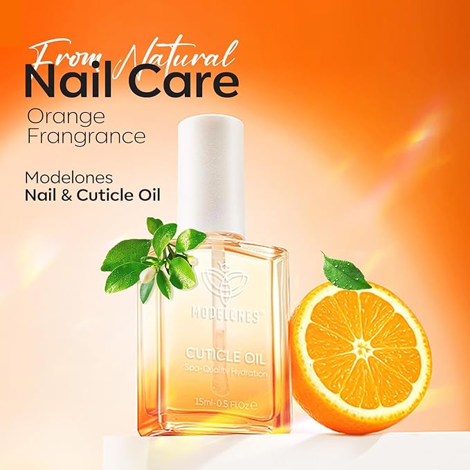 modelones Nail Strengthener Cuticle Oil for Nails Orange Nail Oil for Growth and Strength Nail Growth Oil Cuticle Care Quick Dry Nail Care Moisturize and Strengthen Damaged Nails 15ml 0.5Fl Oz