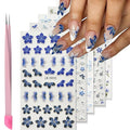 Flower Nail Art Stickers 5D Embossed Flower Nail Decals Spring Summer Blue Flowers Nails Design 3D Self-Adhesive Accessories for Women Nails DIY Decoration(5 Sheets)