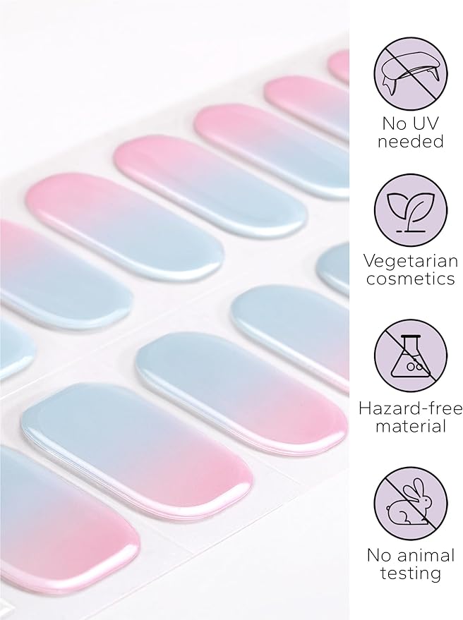 Nail Polish Strips – 32PCS UV Free Salon Quality Wraps, Long Lasting Gel Nail Stickers for Women (Ocean Sunrise Blue)