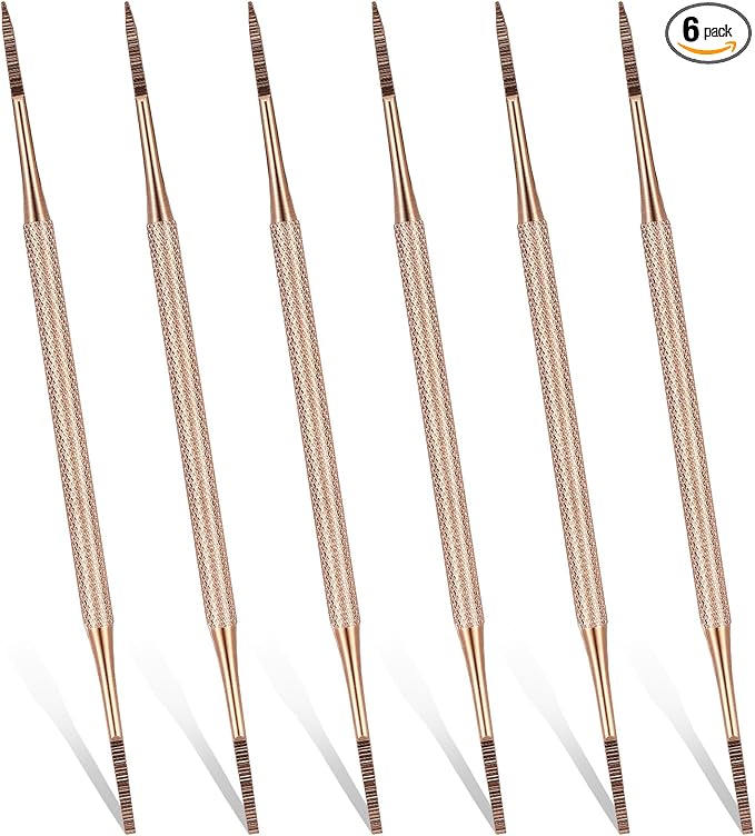 Mudder 6 Pack Ingrown Toenail Files Double Sided Toenail Lifters One Side Flat and One Side Curved Stainless Steel Manicure Treatment Removal Pedicure Tools for Feet Under Nail Cleaner (Rose Gold)