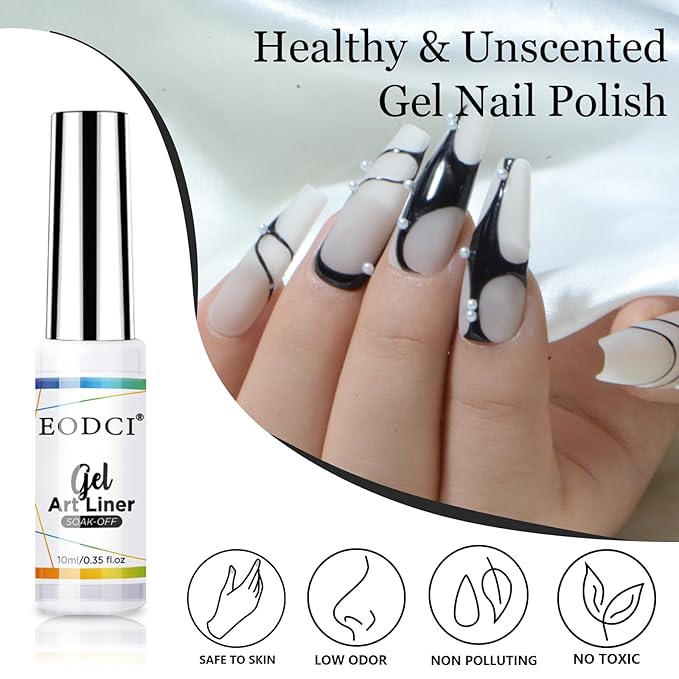 Nail Art Liner Set 4 Pcs Black White Gold Silver Colors Paint Swirl Built Thin Brush in Bottle Soak off Led Lamp Gel Liner Nail Polish Manicure Set