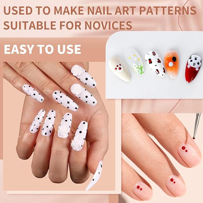HJ Nail Dotting Pen Ballpoint Design Nail Art Kit with Tip Dot Paint, White-NAT248